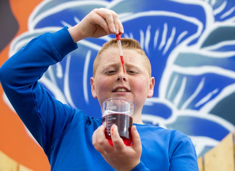 Jake Shanley (13) getting ready for the BT Young Scientist & Technology Exhibition 2023. Photograph: Fennell Photography