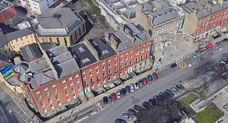 Parnell Square showing the new Dublin City Library site from the air. The buildings to the left and right of the Hugh Lane Gallery, plus a new build to the rear, will house the library. Photograph: Google Street View