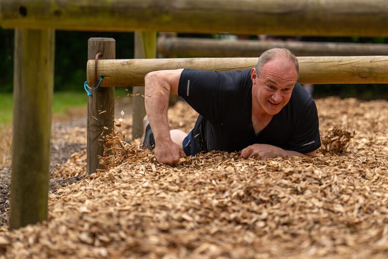 Davey takes part in an assault course at Arena Pursuits in Wadhurst. Photograph: Carl Court/Getty Images