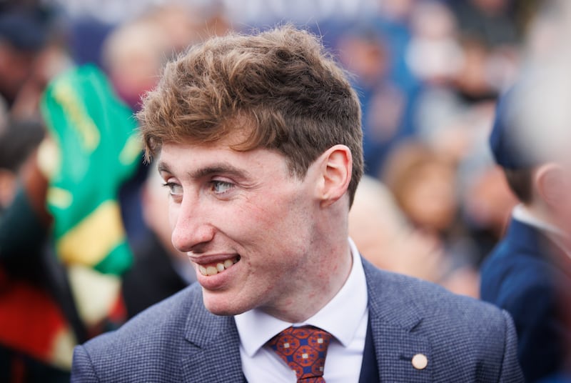 Jockey Jack Kennedy after winning the 2023/2024 Champion Jockey trophy at Punchestown. Photograph: Tom Maher/Inpho