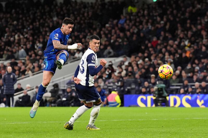 Enzo Fernandez finds the net for Chelsea at Tottenham Hotspur Stadium. Photograph: John Walton/PA