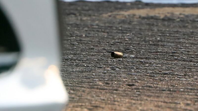 A bullet casing at the scene of a fatal shooting of a man on Wheatfields Avenue, Clondalkin. Photograph: Colin Keegan/Collins Dublin