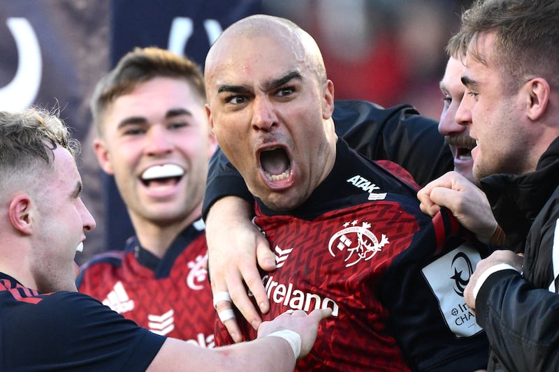 Simon Zebo enjoys scoring his try against Toulon. Photograph: Christophe Simon/AFP via Getty