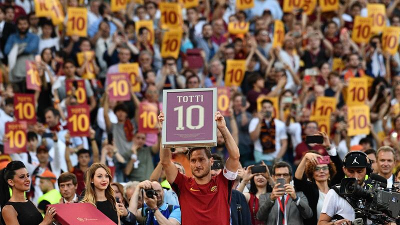 Francesco Totti after his final appearance for Roma against Genoa in May. Photograph: Vincenzo Pinto/AFP