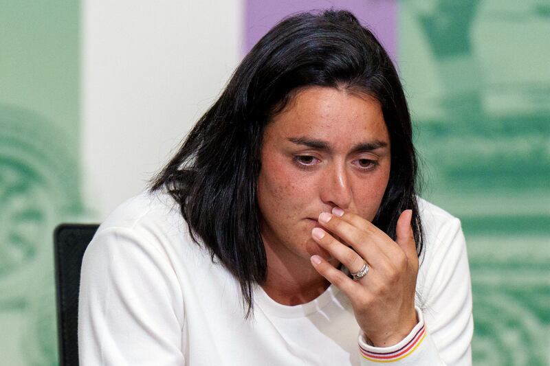 Ons Jabeur reacts after losing against Rybakina in the Wimbledon final. Photograph: Joe Toth/AFP via Getty