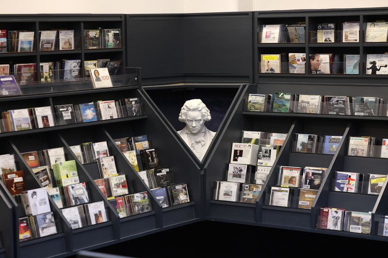 Music CDs on display at the Central Library, Ilac, Dublin. Photograph: Dara Mac Dónaill






