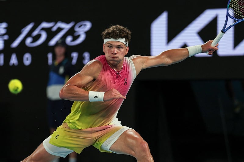 Ben Shelton during the men's singles semi-final match against Jannik Sinner. Photograph: Adrian Dennis/AFP via Getty Images