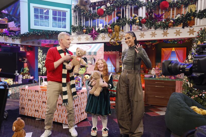 Dory Hudson (8) from Tallaght surprised by Jazzy on the set of this year's Late Late Toy Show. Photograph; Andres Poveda/RTÉ