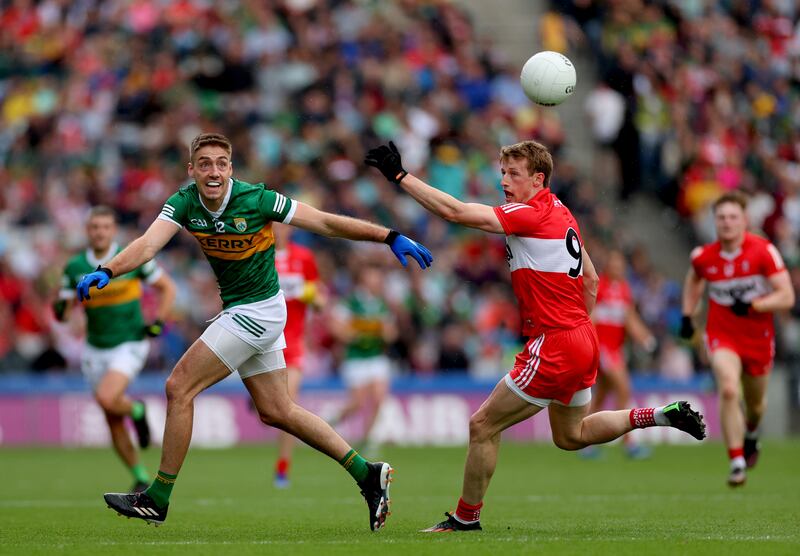 Adrian Spillane, one of Kerry's three defensive forwards, in action against Derry. Photograph: James Crombie/Inpho