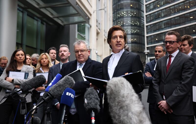 David Sherborne, lawyer for Britain's Prince Harry and former Labour MP Tom Watson, delivers a statement outside the high court in London. Photograph: Andy Rain/EPA