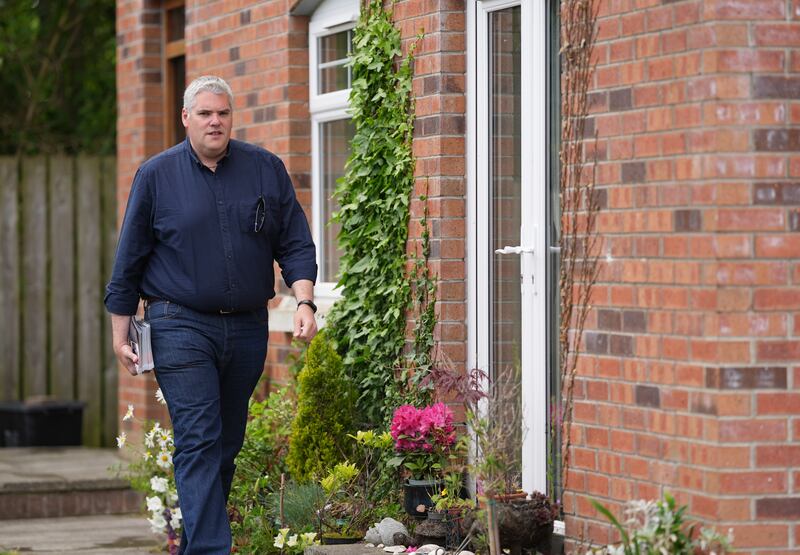 DUP Leader Gavin Robinson canvassing for votes in his constituency of Belfast East. Photograph: Niall Carson/PA Wire