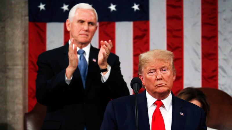 US president Donald Trump delivering his State of the Union address in  Capitol Hill in Washingtonin February last year as vice president Mike Pence applauds. Photograph:  Leah Millis/Pool/ AP