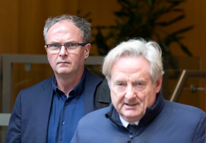 Prof Edward Moloney (left) and Prof Stephen Lane leaving Dublin District Coroner's Court after giving evidence to the inquest into the death of the late Declan Sweeney. Photograph: Colin Keegan