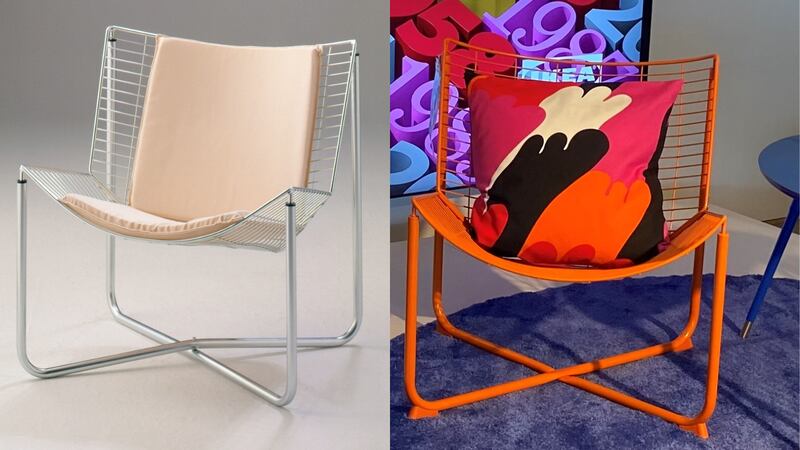 The original Jarpen chair which first appeared in the IKEA catalogue in 1983 and a more colourful example of the Jarpen chair