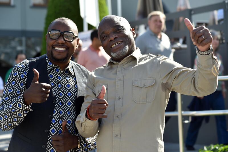 Lusadio Mata and Cyrinque Bovnzeki from The Congo at the Citizenship Ceremonies 2023 in the INEC, Killarney on Monday. Photograph: Don MacMonagle