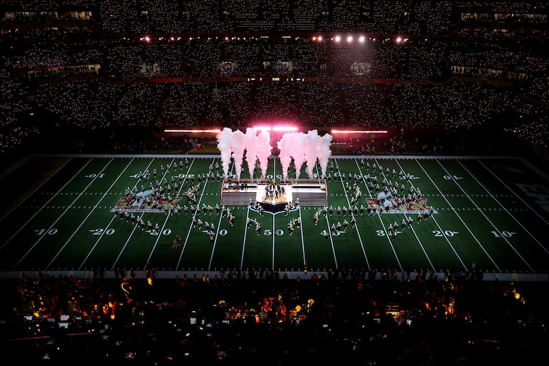 The Southern University marching band performs prior to Super Bowl LIX between the Kansas City Chiefs and the Philadelphia Eagles at Caesars Superdome in New Orleans, Louisiana. Photograph: Patrick Smith/Getty Images