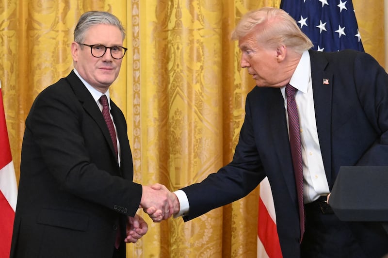 US president Donald Trump shakes hands with British prime minister Keir Starmer in the East Room of the White House. Photograph: SAUL LOEB/AFP via Getty Images