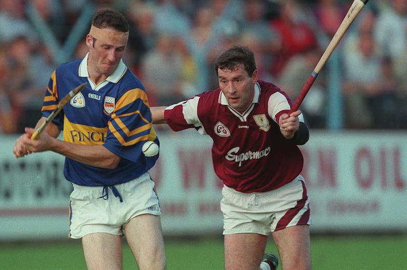 National hurling league semi-final 23/8/1997
Aidan Butler of Tipperary is tackled by Galway's Michael Coleman moving in to tackle Aidan Butler of Tipperary during the NHL semi-final in 1997. Photograph: James Meehan/Inpho