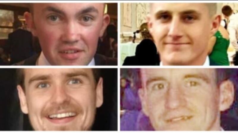 Clockwise from top left: Shaun Harkin, Daniel Scott, John Harley and Mícheál Roarty were killed in a single-vehicle road crash in Co Donegal on Sunday night.