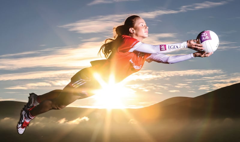 GOLDEN RISE: LGFA star Olivia Divilly (Kilkerrin-Clonberne, Galway) at the announcement of AIB’s sponsorship agreement with the LGFA. Photograph: Dan Sheridan / INPHO 
