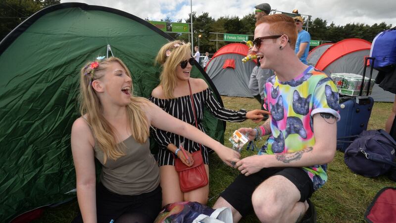 Tracey Kitt, Ita Madden and Ciaran Nolan enjoying themselves at Electric Picnic in Stradbally, Co Laois. Photograph: Alan Betson/The Irish Times