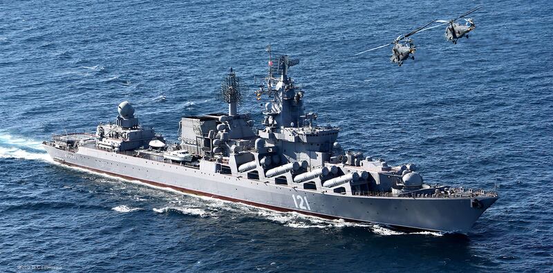 The Russian navy flagship cruiser Moskva, which was sunk by Ukraine in  April. Photograph: Alamy/PA