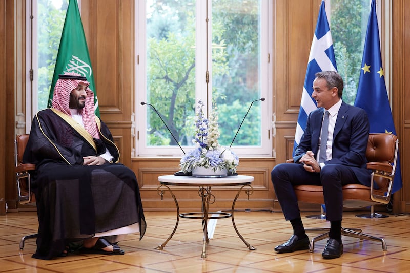 The Saudi crown prince is signing a number of bilateral agreements in Athens. Photograph: Dimitris Papamitsos/Greek Prime Minister’s Office via AP