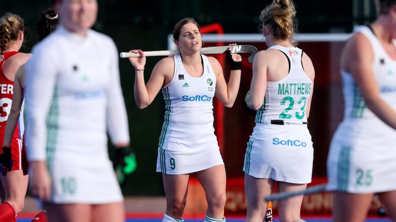 Ireland captain  Katie Mullan dejected at the final whistle of the game against Great Britain in Belfast. Photograph: Bryan Keane/Inpho