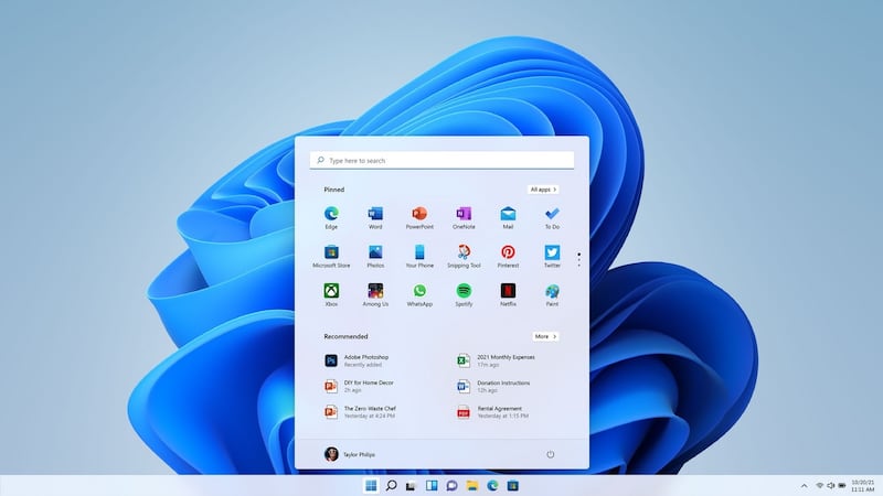 Microsoft’s Windows 11 start screen. Both Windows 10 and 11 come with Windows Defender so there might be no need to pay extra for antivirus software such as Norton or McAfee. Photograph: Microsoft/PA Wire