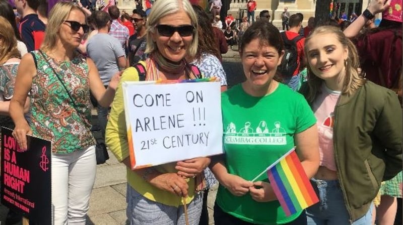 Protesters call for marriage equality in Northern Ireland, at a rally in Belfast. Photograph: Amanda Ferguson