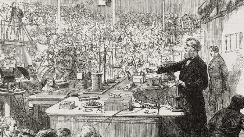 Professor John Tyndall lecturing at the Royal Institution, London in an illustration from the magazine The Illustrated London News, volume LVI, May 14th, 1870. Photograph: Getty Images.