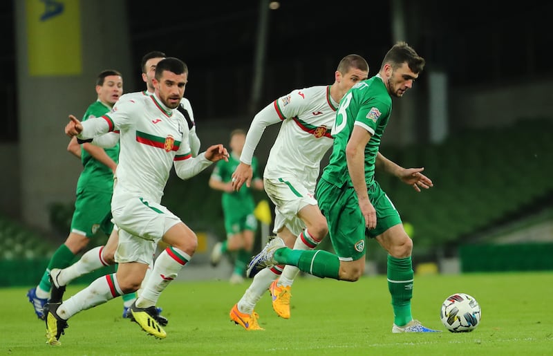 Ireland's Troy Parrott in action against Bulgaria at the Aviva Stadium in 2020. Photograph: James Crombie/Inpho