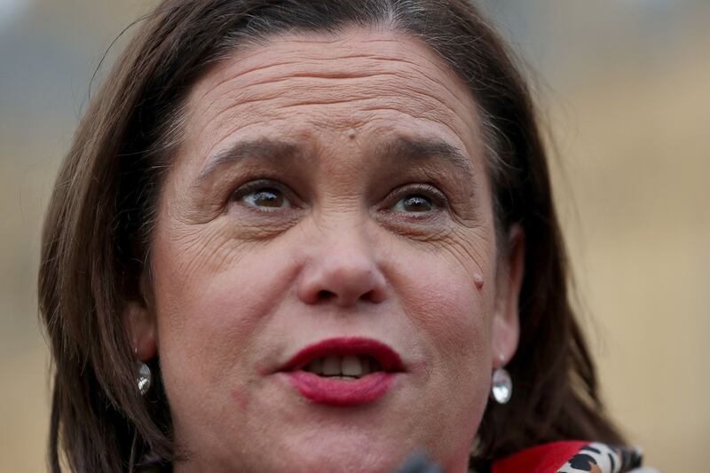 Sinn Féin  leader Mary Lou McDonald speaks to the media outside of the Houses of Parliament in London. Photograph:  AFP/Getty Images