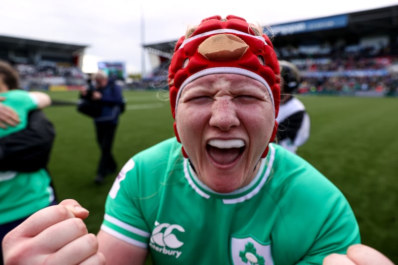 Aoife Wafer celebrates after Ireland's win over Scotland in last year's Six Nations. Photograph: Ben Brady/Inpho