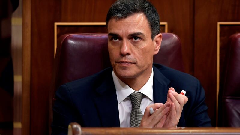 Spanish Socialist Workers’ Party leader Pedro Sánchez: “Resign, Mr Rajoy, and all this will come to an end. Your time is up.” Photograph: Oscar Del Pozo/AFP/Getty Images