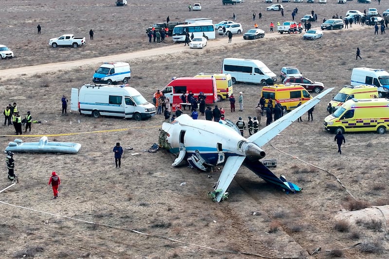 The Azerbaijan Airlines flight which crashed while en route to Chechnya. Photograph: AP Photo/Azamat Sarsenbayev