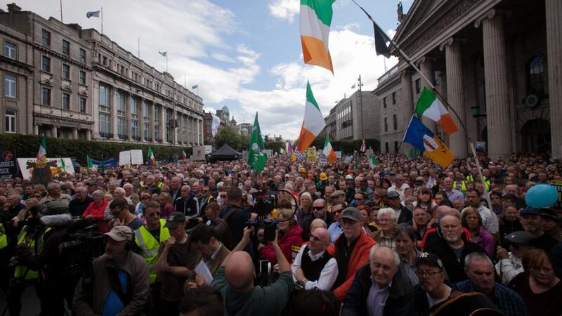 Tens of thousands of people protested against water charges during a march in Dublin at the end of August. Photograph: Collins