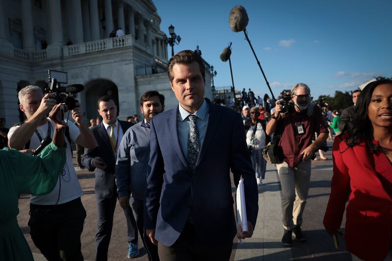 Matt Gaetz  walks away from the US Capitol after successfully leading a vote to remove Kevin McCarthy from the office of speaker of the House. Photograph:  Win McNamee/Getty Images