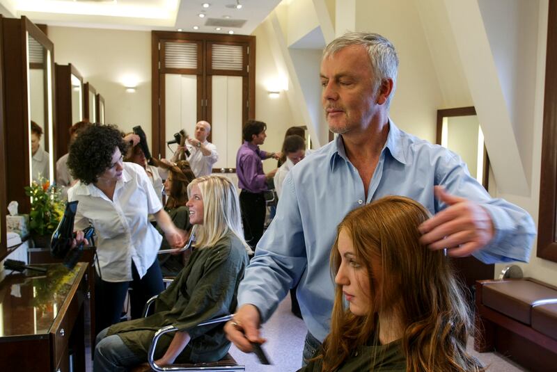 John Barrett at his salon on the penthouse level of Bergdorf Goodman, where he worked for more than two decades, in Manhattan. Photograph: Suzanne DeChillo/New York Times
                      