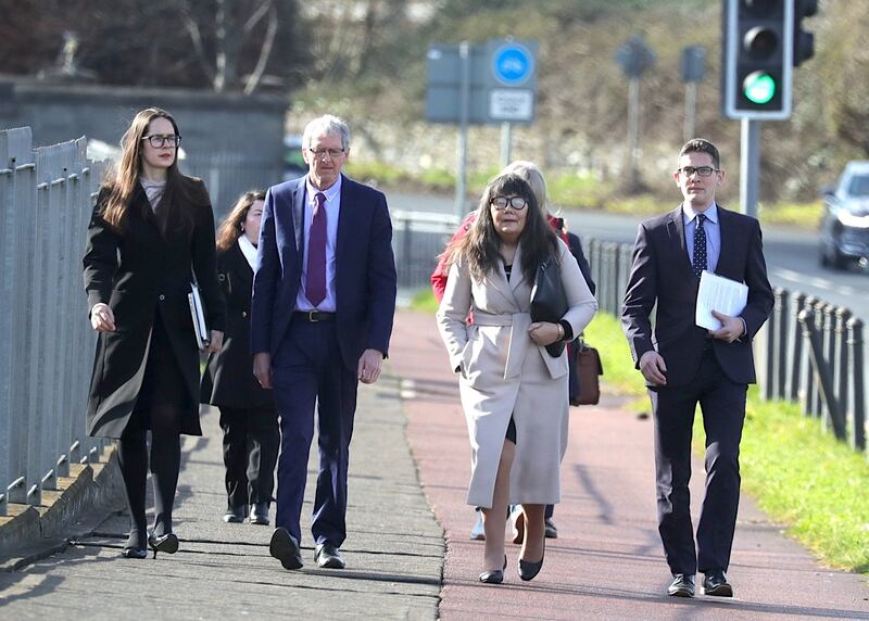 Enoch Burke’s sister Ammi, parents Sean and Martina and brother Isaac arriving at Cloverhill this morning for Simeon Burke's court appearance: Photograph: Colin Keegan, Collins Dublin