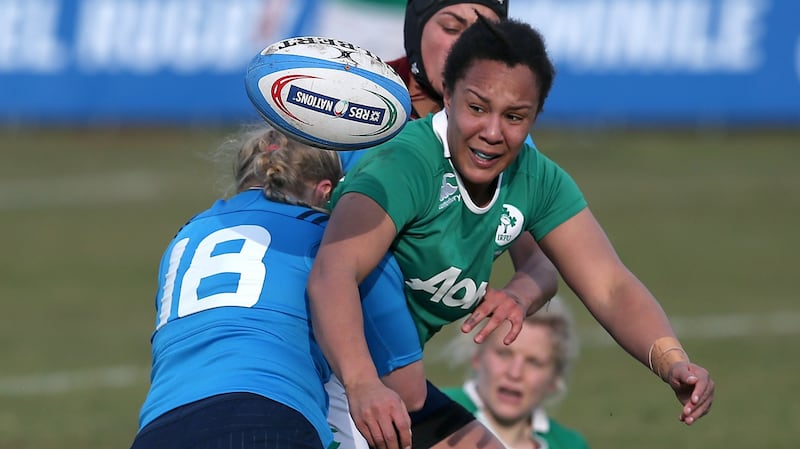 Sophie Spence during her comeback for Ireland against Italy in the Six Nations. Photograph: Giuseppe Fama/Inpho