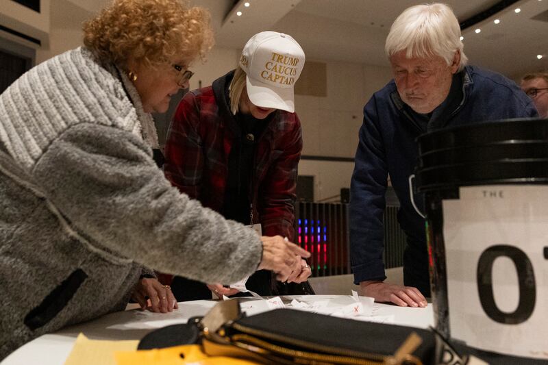 Iowa residents vote for their preferred 2024 presidential candidate at Franklin Jr High School in Des Moines, Iowa. Photograph: CHRISTIAN MONTERROSA/AFP via Getty Images