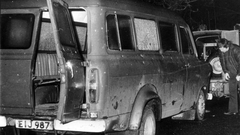 The bullet-riddled minibus near Kingsmill in  south Armagh where 10 Protestant workmen were shot dead by the IRA in 1976. File photograph:   PA Wire