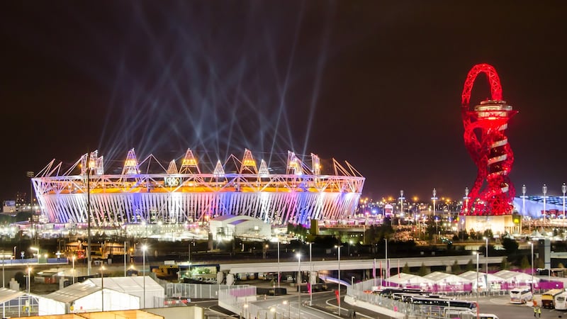 Olympic Stadium and The Orbit during London Olympics opening ceremony on July 27th, 2012