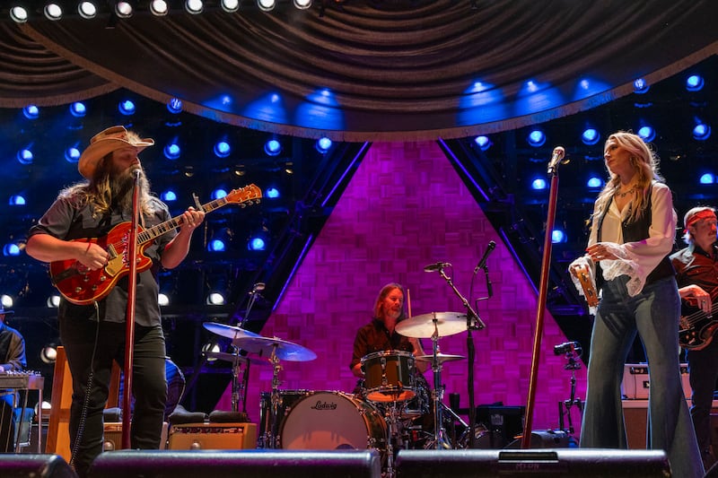 Chris Stapleton and his wife Morgane Stapleton performing together at the 3Arena. Photograph: Tom Honan