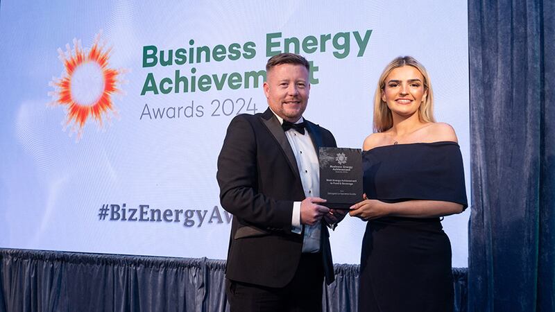 Emmet Lagan, awards judge, presents the best energy achievement in food and beverage award to Orla O’Connor, Dairygold Co-operative Society