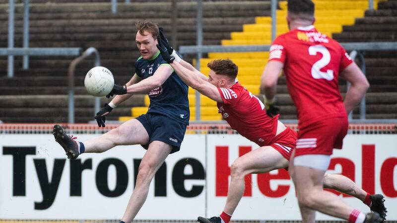 yrone’s Conor Meyler and Kildare’s Paul Cribbin. Photograph: Evan Logan/Inpho