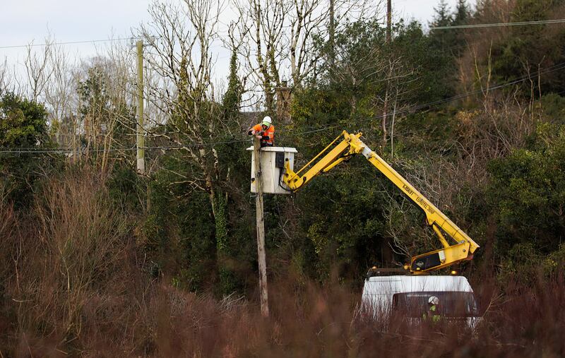 ESB crews working on power lines across the road from Chris Heaton's home in Co Cavan