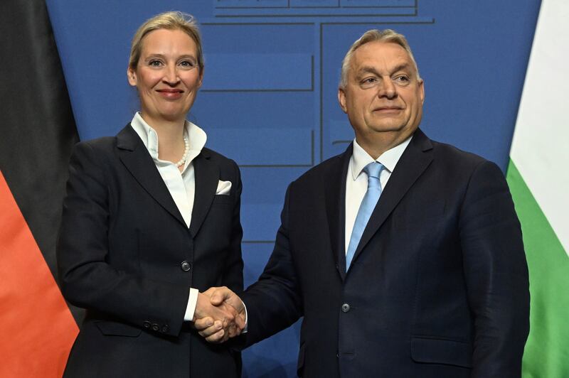 Weidel with Hungarian prime minister Viktor Orban. Photograph: Szilard Koszticsak/AP