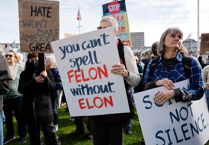 Demonstrators protest against US president Donald Trump's policies and executive orders during the US holiday, Presidents' Day. Photograph: John G Mabanglo/EPA-EFE